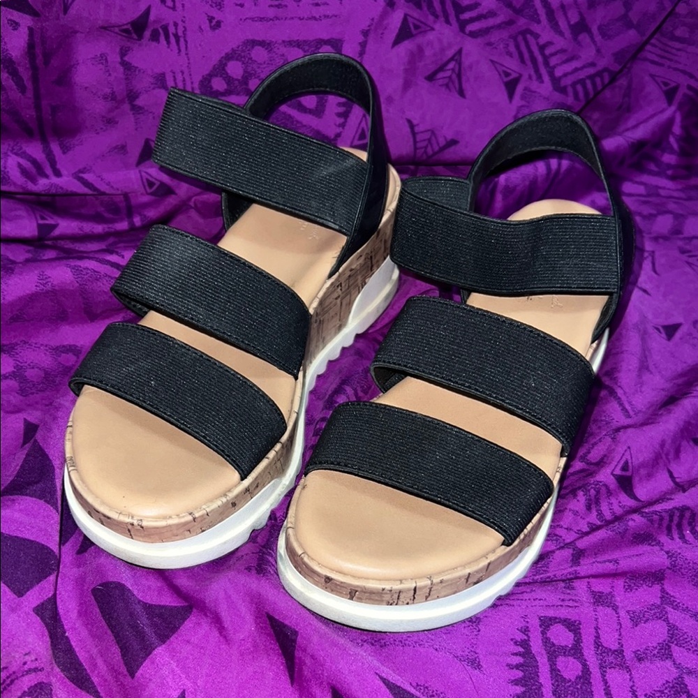 Black Strappy Sandals with Cork Sole by Universal Thread